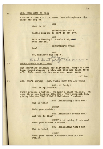 Moe Howard's 32pp. Script Dated October 1939 for The Three Stooges 1940 Film ''You Nazty Spy!'' -- With Numerous Annotations in Moe's Hand Throughout -- Very Good Condition